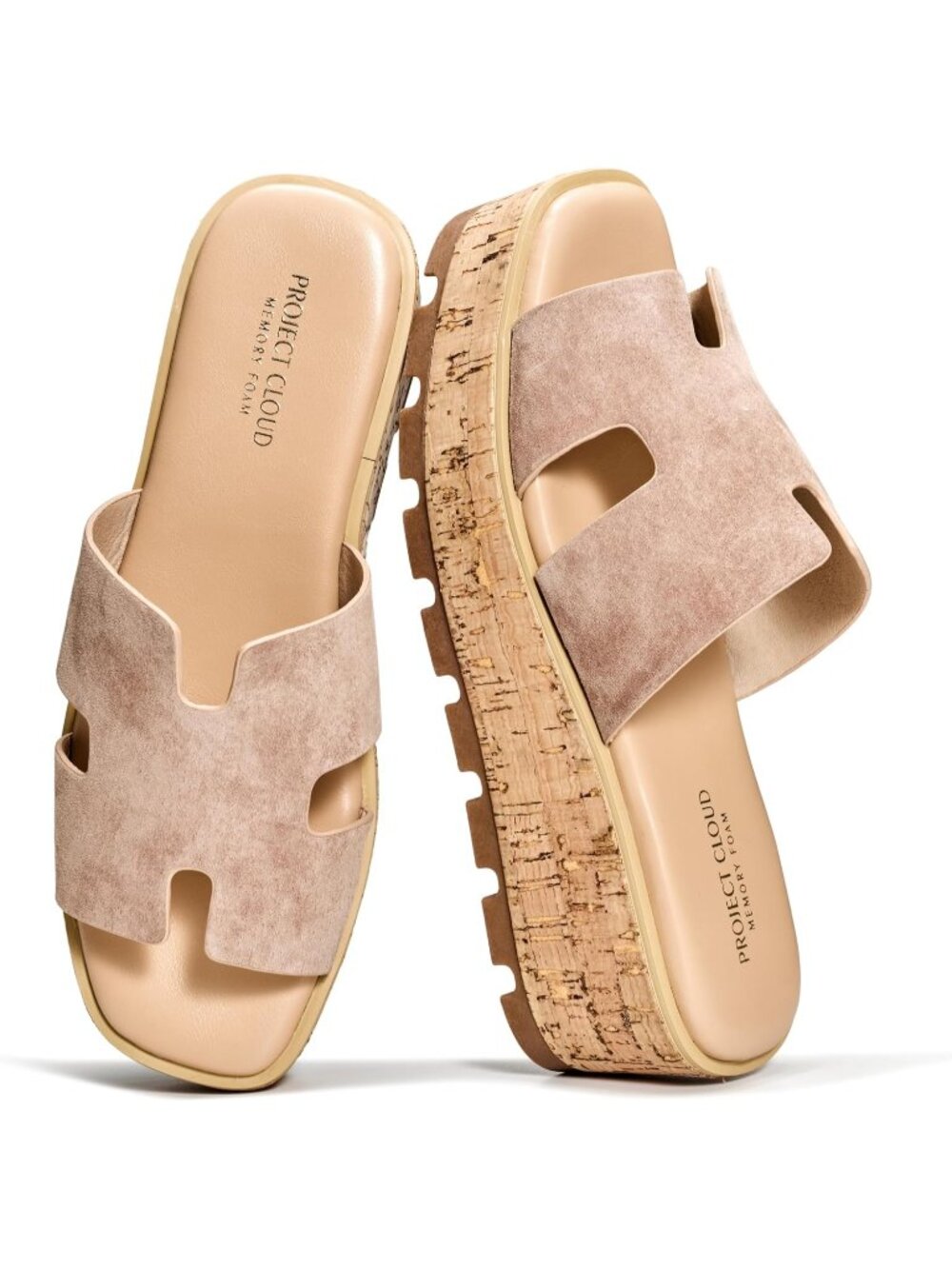 Women's Sand Leather Suede Soft Memory Foam Insole Wedge Platform Sandals